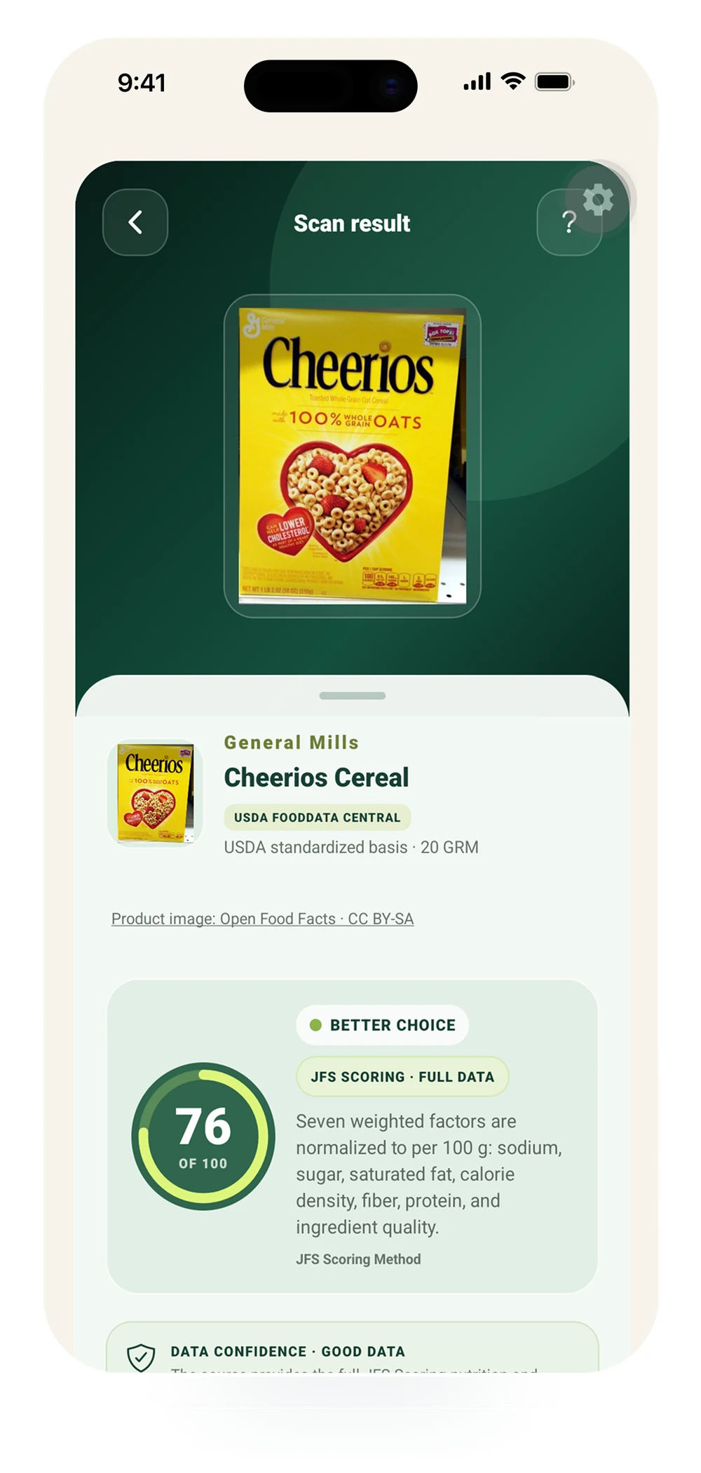 JFS product detail and rating screen