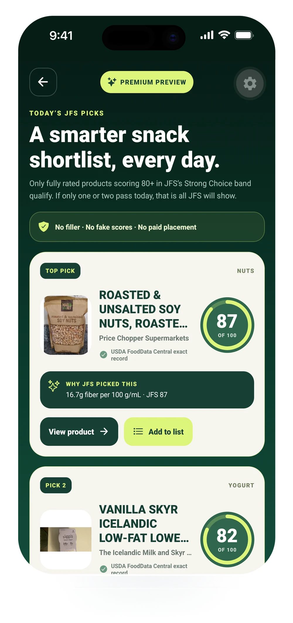 Actual Junk Food Scan smarter snack shortlist screen